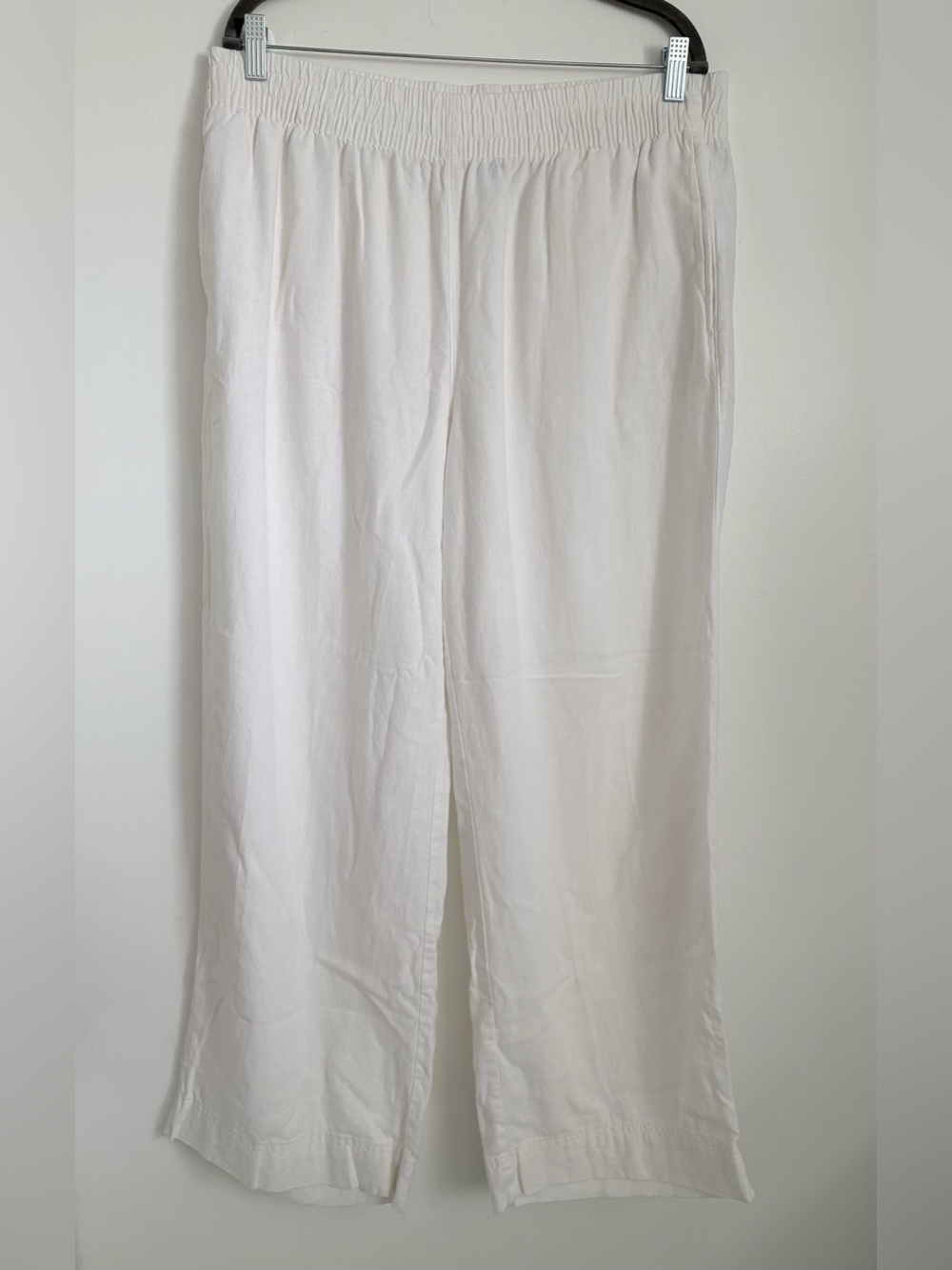 Old Navy Off White Linen Elastic Waist Wide-Leg High Rise Pants pockets Sz large